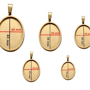 Gold Silver Cabochon Settings Stainless Steel Round Oval Bezel Tray Blanks Pendants with Clasp Glass Cabochon Pendant Tray 13 mm 25 mm 40 mm image 2