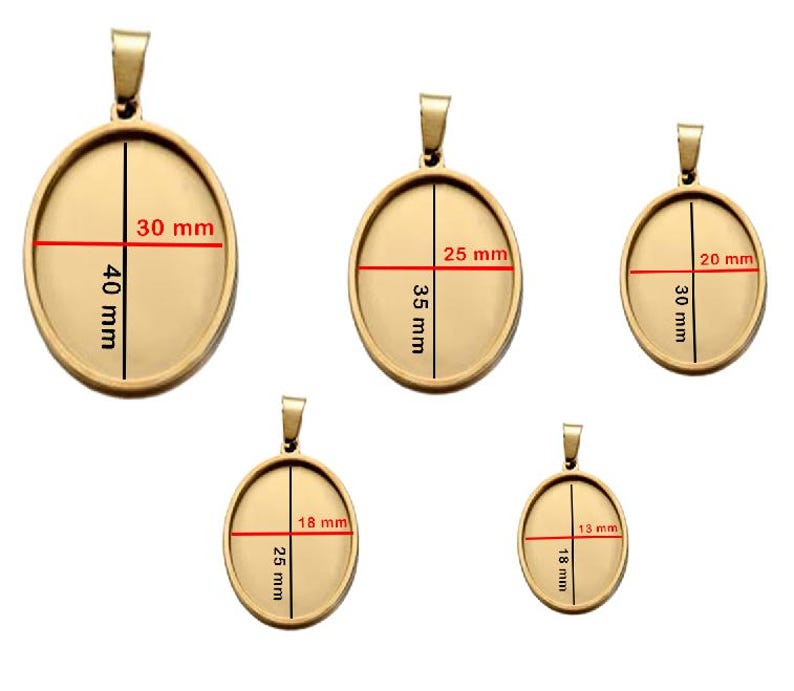 Gold Silver Cabochon Settings Stainless Steel Round Oval Bezel Tray Blanks Pendants with Clasp Glass Cabochon Pendant Tray 13 mm 25 mm 40 mm image 2