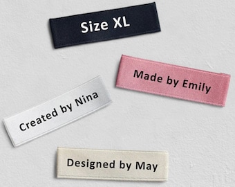 Custom Clothing Labels -  Fabric Sew in Sew on Labels - Personalized Cloth Tags for Clothes End Fold Cloth Labels Knitting Quilts Pink Beige