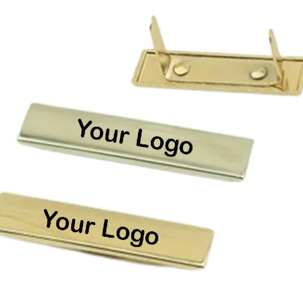 50 etiquetas personalizadas para bolso de bolso, logotipo personalizado grabado con láser para etiquetas rectangulares de metal hechas a mano, doradas y plateadas con pies de 38 mm