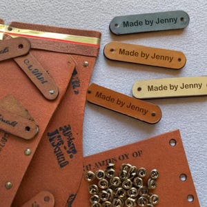 30 Custom Labels With Rivet, Knitting Beanie Tags, Personalized Leather Tags, Crochet Tags, Leather Label for Knitted Items, Handmade Tag