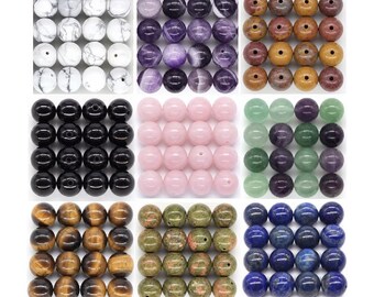 Natural Stone Beads - Bracelet Making Kit - Round Loose Gemstone Beads Lot For Jewelry Making Bracelet and Jewelry 4 mm 6 mm 8 mm 10mm DIY