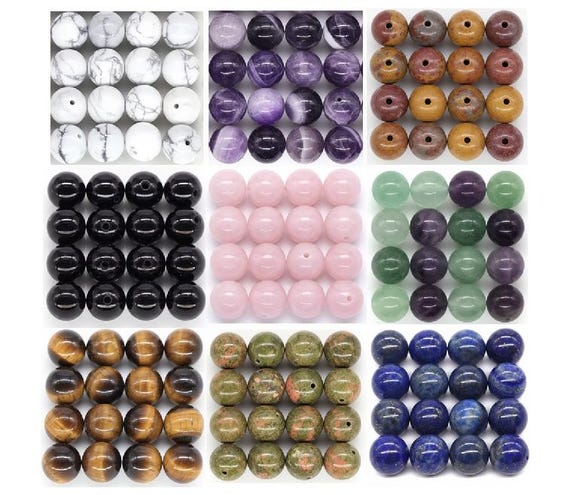 Natural Stone Beads - Bracelet Making Kit - Round Loose Gemstone Beads Lot For Jewelry Making Bracelet and Jewelry 4 mm 6 mm 8 mm 10mm DIY