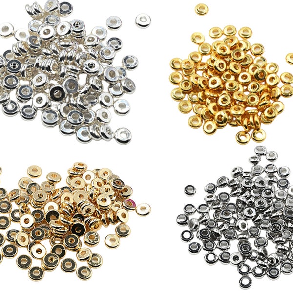 100 Gold Silver Spacer Beads, 6mm Disc Beads, Flat Beads, Bead Spacers, Flat Spacer Beads, Disc Spacer Accent Bead Jewelry Findings Wheel