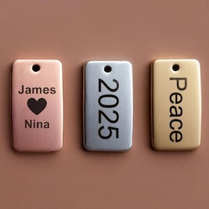 30 Custom Stainless Steel Charm, Gold Silver Personalized Charm, Rectangle Logo Charm Beads, Laser Engraved Charm Bracelets Jewelry Making
