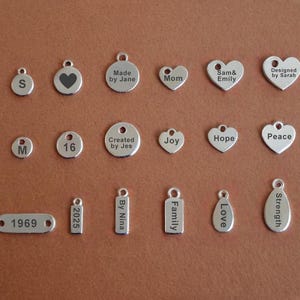 50 Custom Stainless Steel Charm, Silver Personalized Charm, Logo Charm Beads, Laser Engraved Charm Beads For Jewelry Bracelets Making