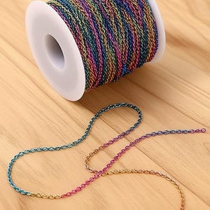 Cadena de joyería arcoíris - 1,5 mm 2,5 mm - Cadena de cable plana al por mayor - Cadenas de eslabones ovalados - Suministros para hacer joyas, accesorios, collares y pulseras imagen 4