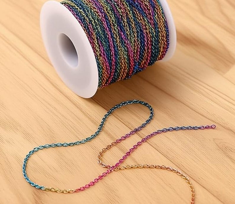Cadena de joyería arcoíris - 1,5 mm 2,5 mm - Cadena de cable plana al por mayor - Cadenas de eslabones ovalados - Suministros para hacer joyas, accesorios, collares y pulseras imagen 4