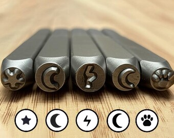 Metal Stamp, Lightning Moon Paw Star Symbol Design Stamp, Metalworking, Metal Stamp Stamping Punch Tools, Jewelry Making