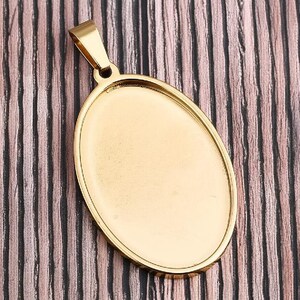 Gold Silver Cabochon Settings Stainless Steel Round Oval Bezel Tray Blanks Pendants with Clasp Glass Cabochon Pendant Tray 13 mm 25 mm 40 mm image 7