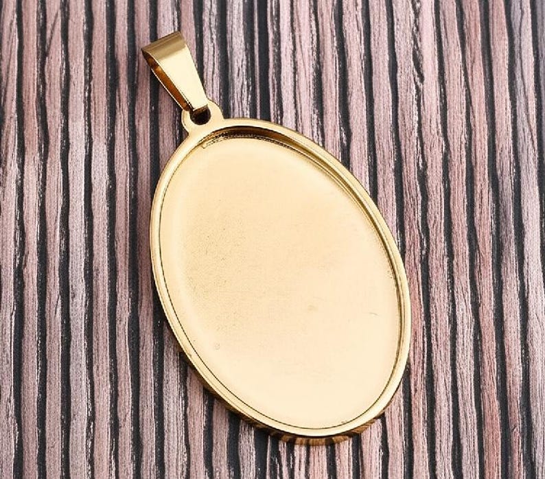 Gold Silver Cabochon Settings Stainless Steel Round Oval Bezel Tray Blanks Pendants with Clasp Glass Cabochon Pendant Tray 13 mm 25 mm 40 mm image 7
