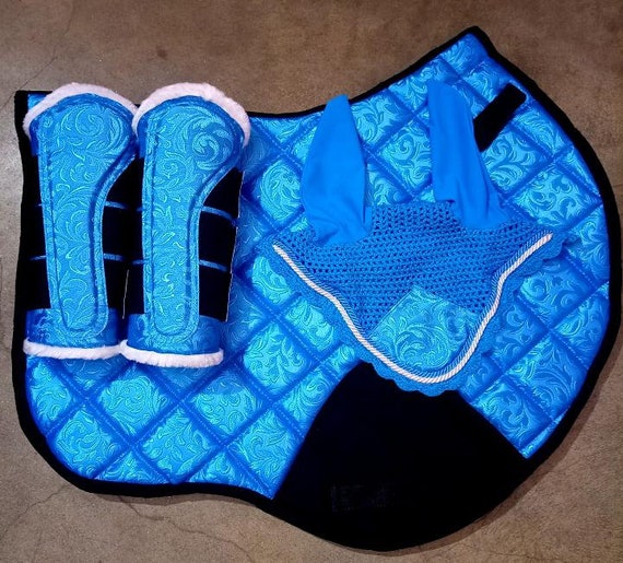 Luxury Handmade Blue Saddle Pad Numnah Fly Veil and Brushing Etsy