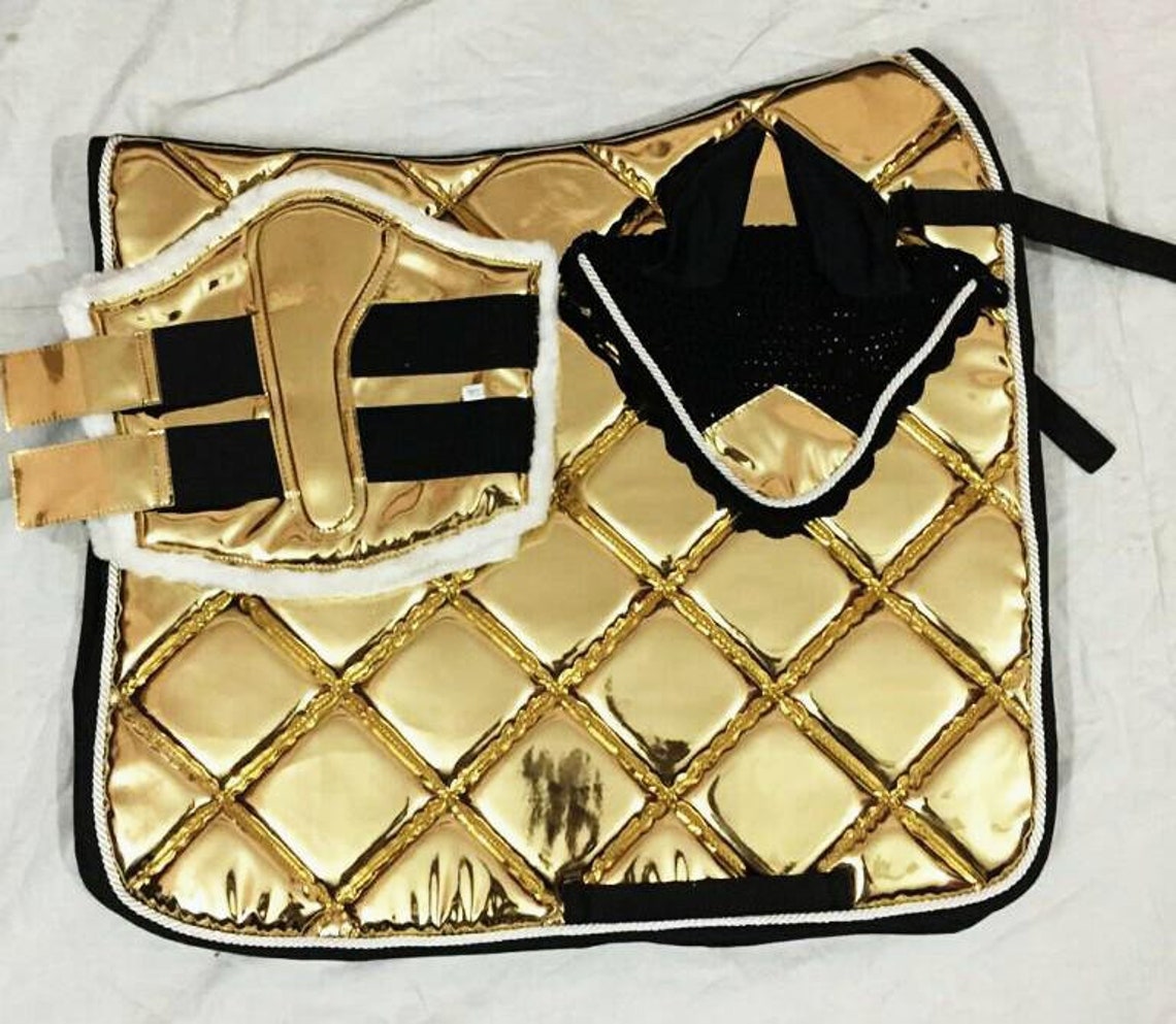 Luxury Handmade Holographic Gold Saddle Pad Numnah Fly Veil Etsy