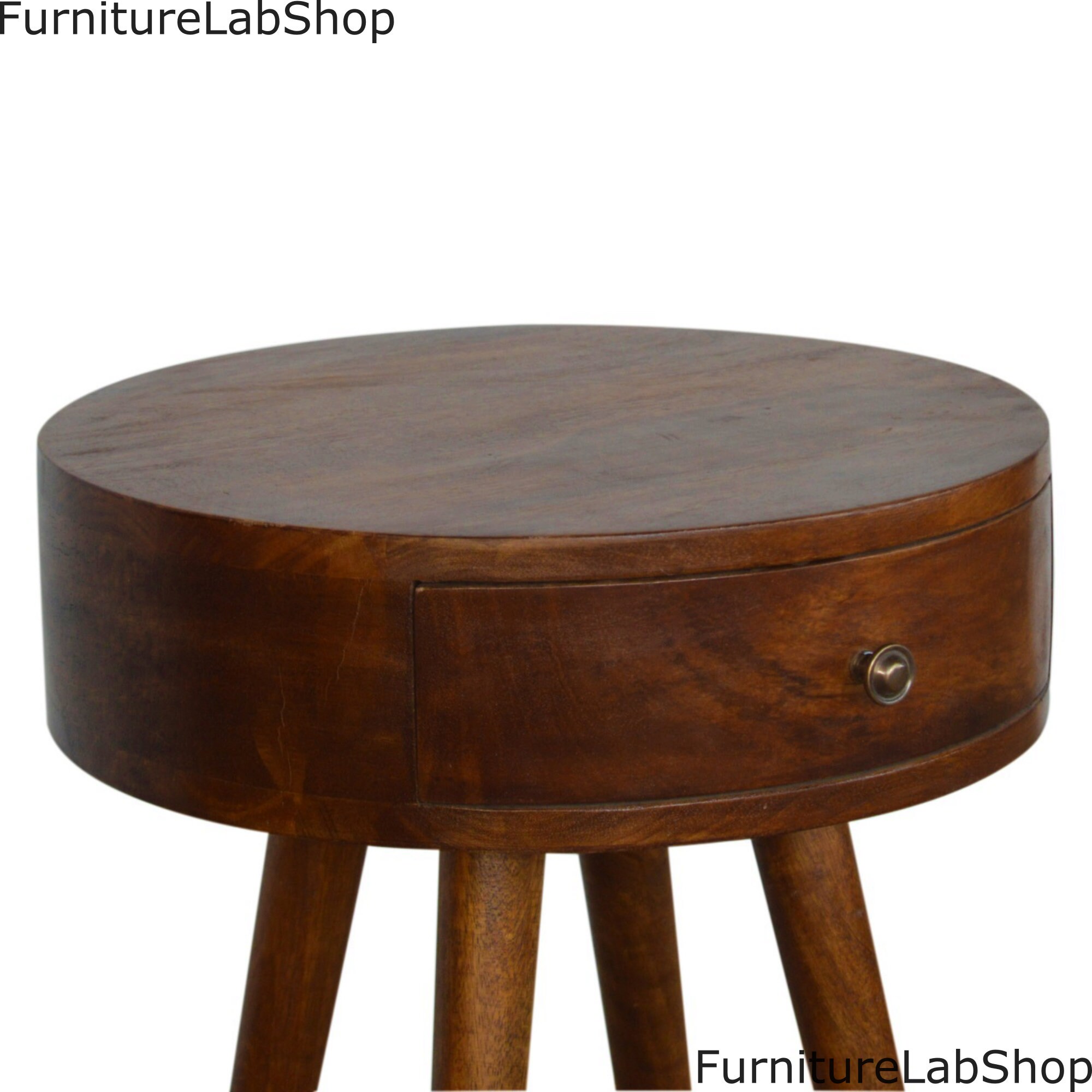 Retro Side Table Round Solid Wood End Telephone Lamp Stand Etsy