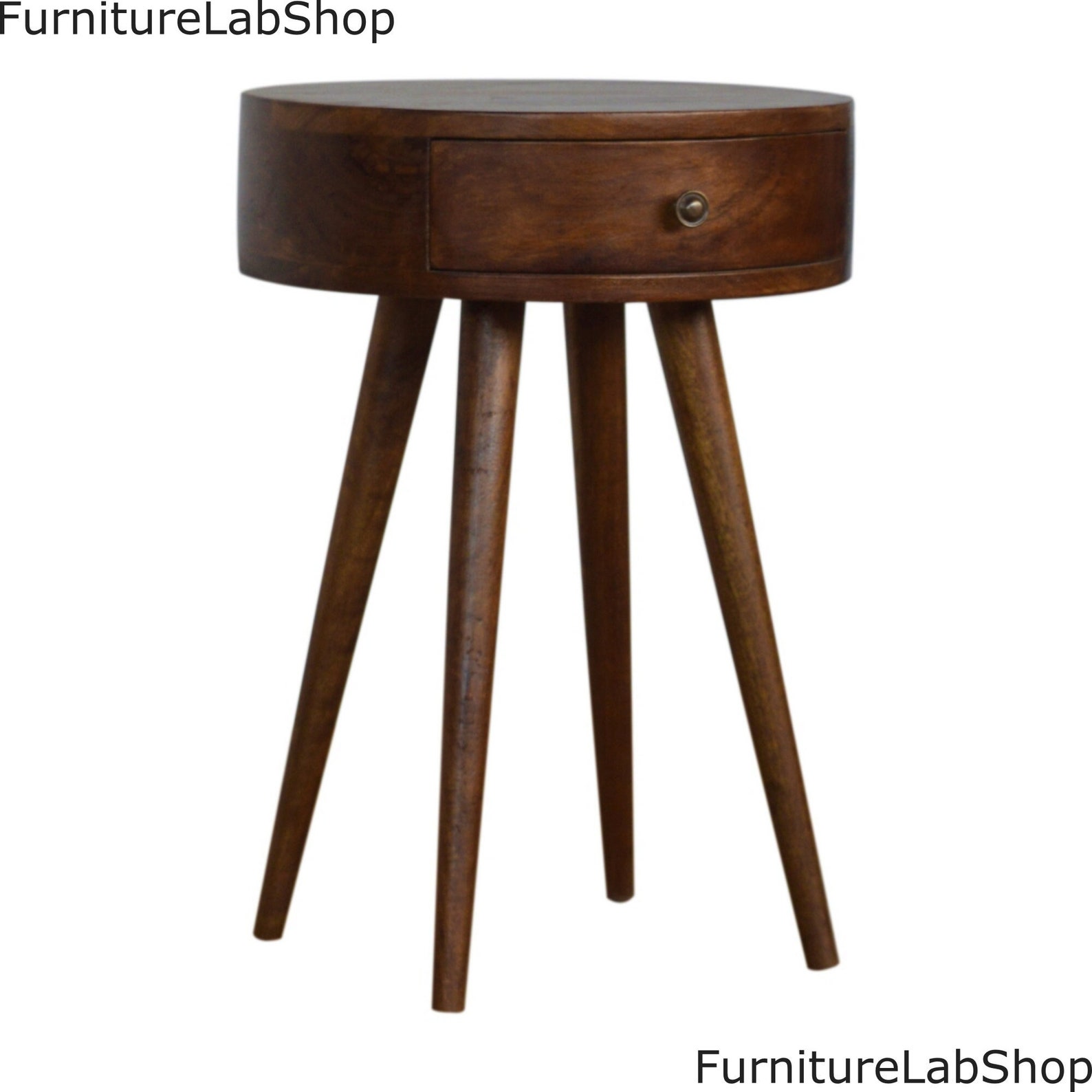 Retro Side Table Round Solid Wood End Telephone Lamp Stand Etsy