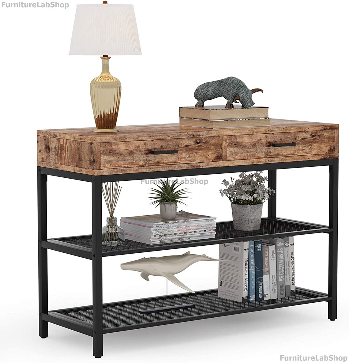 Mesa de consola industrial vintage marrón delgado aparador de | Etsy