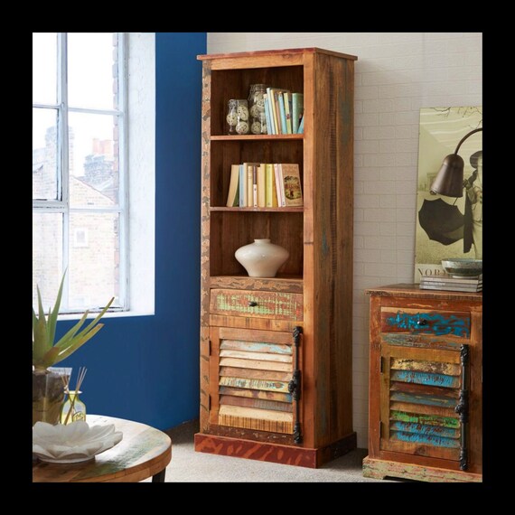 Vintage Tall Bookcase Solid Wood Shelving Unit Handmade Etsy UK
