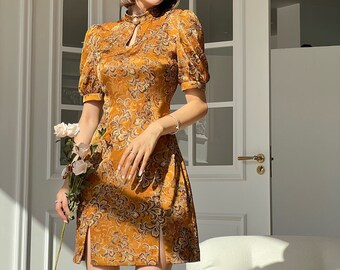 Traditional Chinese dress. Modern short cheongsam. Sexy Mini Qipao dress for party. Tea ceremony. Stretch cocktail dress. Gifts for women