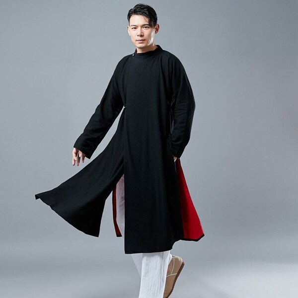 Traditional Chinese men's cheongsam. Men's robes. Chinese Kungfu robe. Vintage men's Linen overcoat. Minimalist. Gifts for men