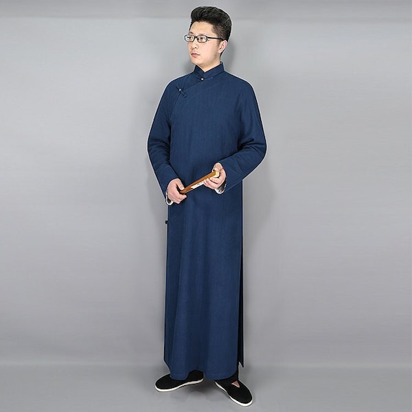 Traditional Chinese men's cheongsam. Kung fu robe. Minimalist linen coat. Costume. Chinese wedding. Gifts for men.