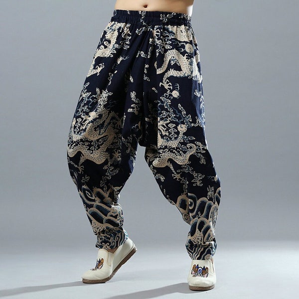 Pantalon chinois traditionnel | Pantalon en lin de coton naturel pur | Pantalon d'uniforme de Tai Chi | Pantalon de Kung Fu chinois | Cadeaux pour hommes