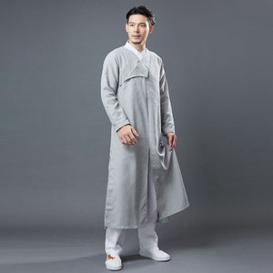 Traditional Chinese men's cheongsam. Chinese Kungfu gown. Minimalist linen overcoat. Celebration. Special ceremony. Gifts for men