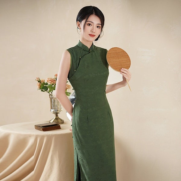 Traditionelles ärmelloses Cheongsam. pankou modernes qipao kleid. Minimalistisches Vintage Kleid. Chinesisches Tee-Zeremonie-Kleid. Elegant. Geschenk für sie.