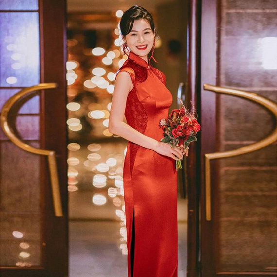 Traditional Chinese Wedding Cheongsam Dress. Tea Ceremony. Mandarin Collar.  Satin Red Qipao. Bridal Dress. Sequin Evening Dress.gift for Her -   Canada
