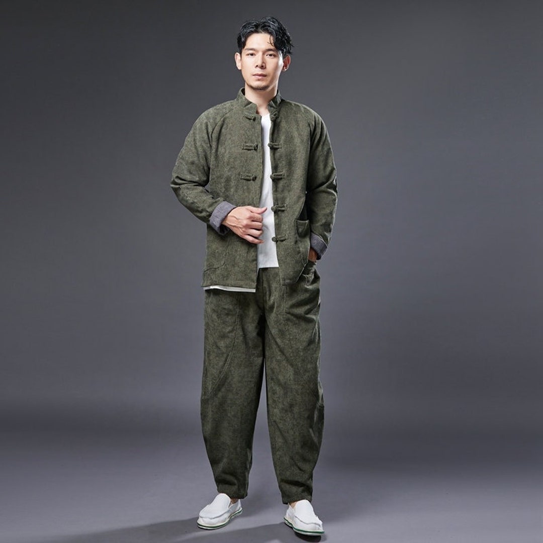 Traditional Chinese Men's Kung Fu Outfit flannel Men's Clothing