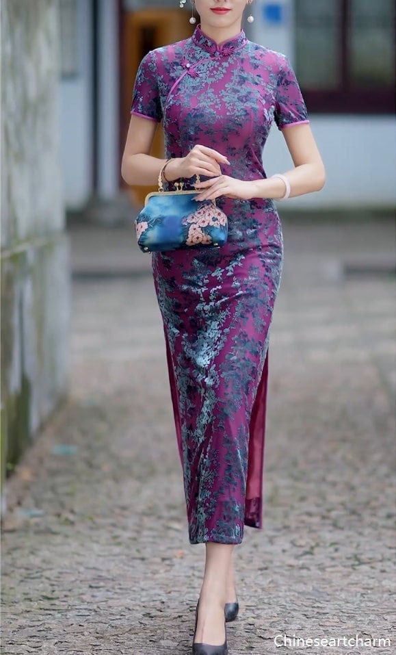 Purple Orange Long Cheongsam Lace Slim Dress Elegant Traditional Evening  Dresses Vintage Party Show Costume Qipao - AliExpress