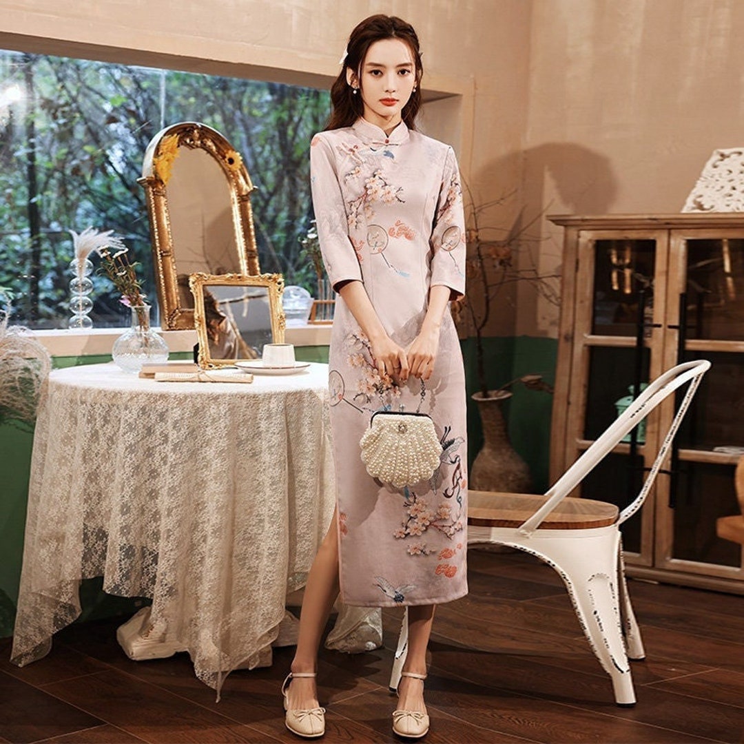 Chinese Cheongsam Dress, Traditional Qipao, Pink Qipao, Long Dress ...
