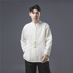 Costume Tang traditionnel chinois haut Chemise en lin minimaliste Top rétro décontracté Kung Fu top Fait main Blanc