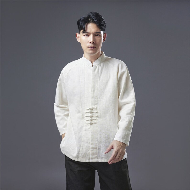 Costume Tang traditionnel chinois haut Chemise en lin minimaliste Top rétro décontracté Kung Fu top Fait main Blanc