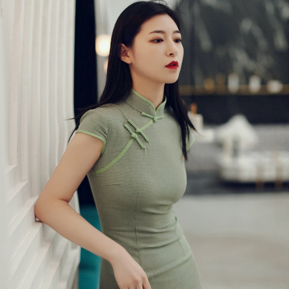 Modern Short Cheongsam. Vintage Chinese Qipao Dress. Lovely Mini