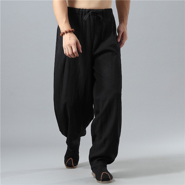 Pantalon d'arts martiaux traditionnels chinois | pantalon décontracté ample | pantalon en lin minimaliste | pantalon streetwear | pantalon kung-fu