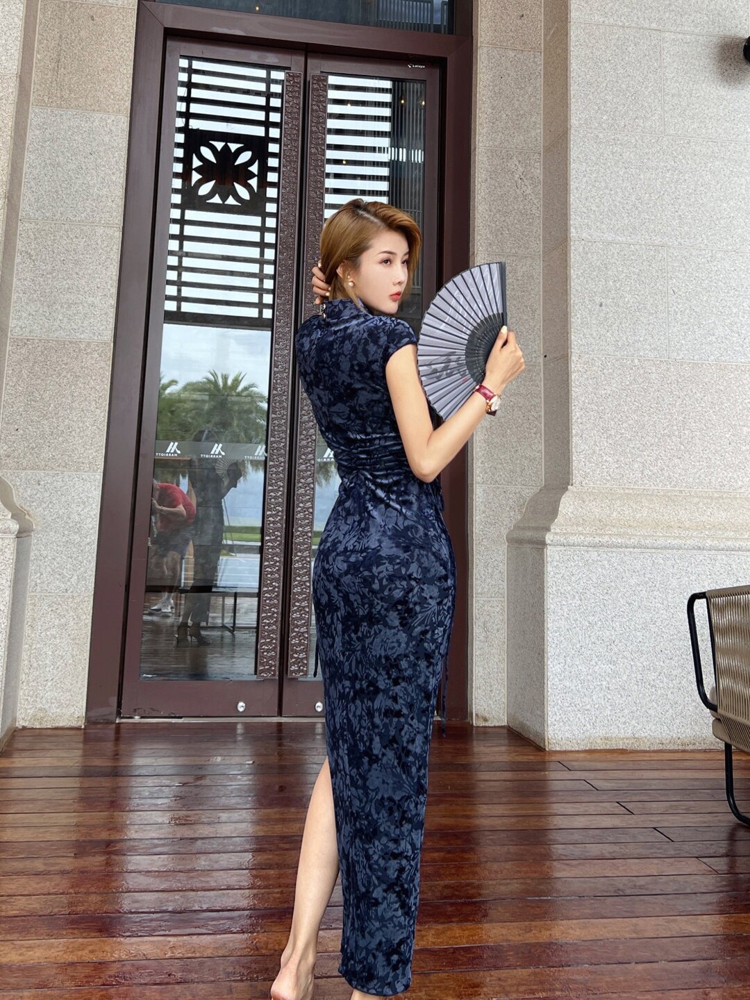Navy hot sale blue cheongsam