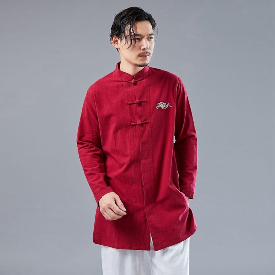 Traditional Chinese Men's Jacket minimalist Linen Shirt kung Fu Outfit