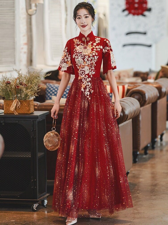 Traditional Chinese Wedding Clothes Cheongsam Dress