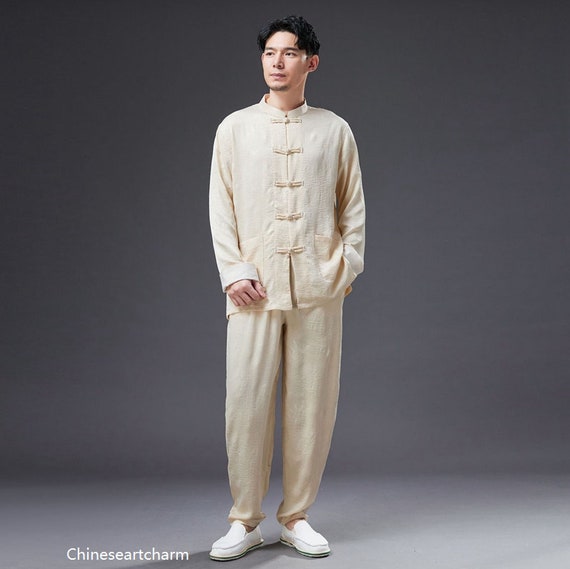 Traditional Chinese Coat Tang Suit Men Retro Style Solid Color