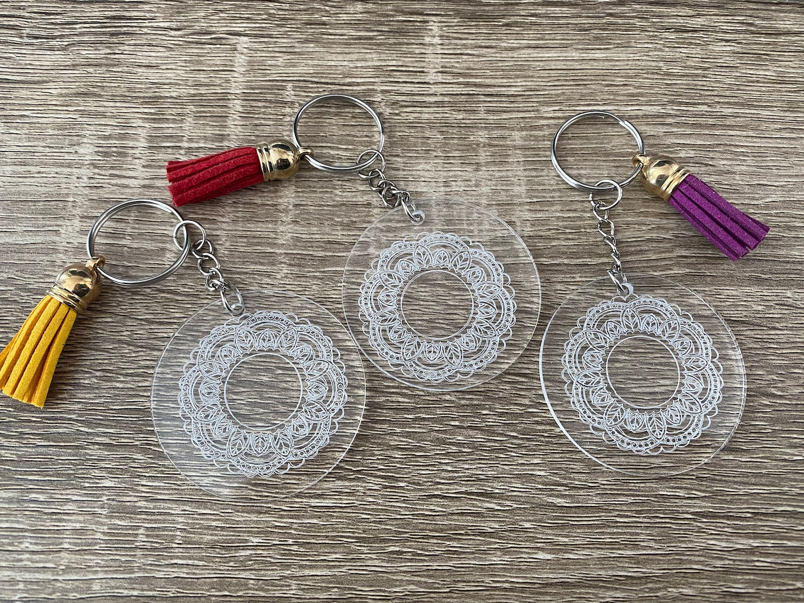 3 Engraved Round Acrylic Keychains Etsy