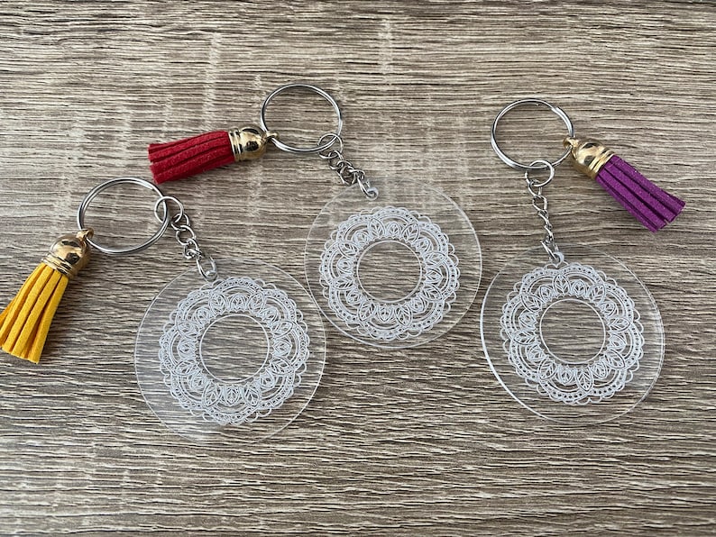 3 Engraved Round Acrylic Keychains Etsy