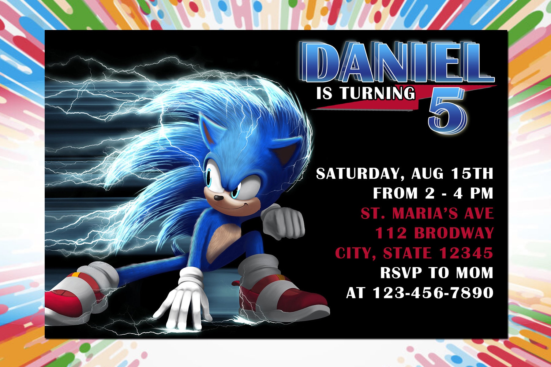 Sonic invitation sonic birthday invitation kids birthday Etsy