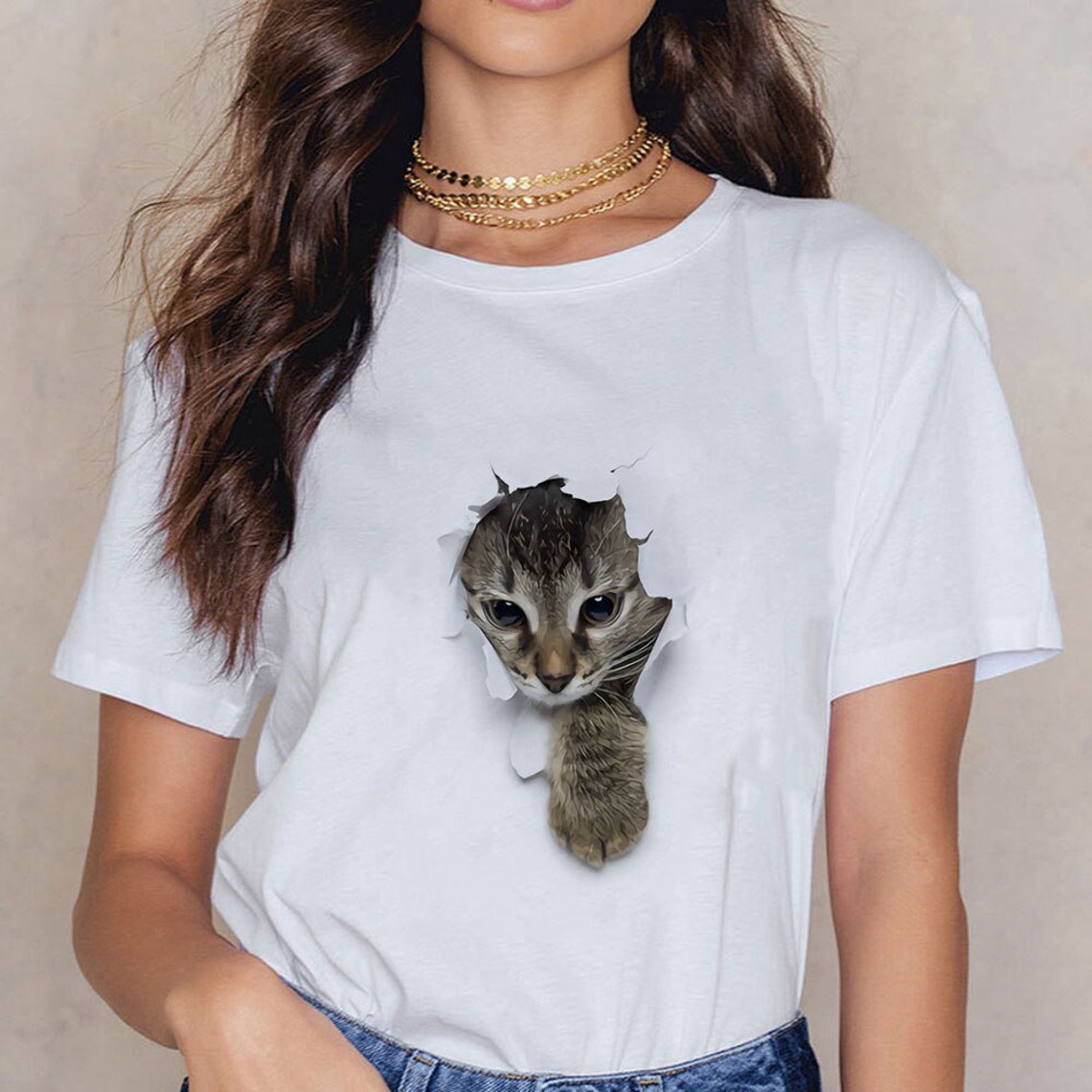 T Shirt Design 3D Cat Print For Women Lovely Cat TShirt Etsy