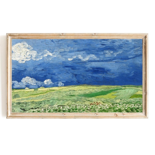 Vincent Van Gogh Samsung Frame TV Art | French Spring Landscape Painting | Wheatfield under Thunderclouds | Farmhouse Landscape Frame TV Art