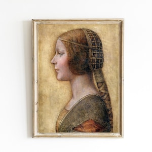 Profile of a Young Fiancée by Leonardo da Vinci Printable | Renaissance Art | Antique Oil Painting | Portrait of a woman | Famous Museum Art