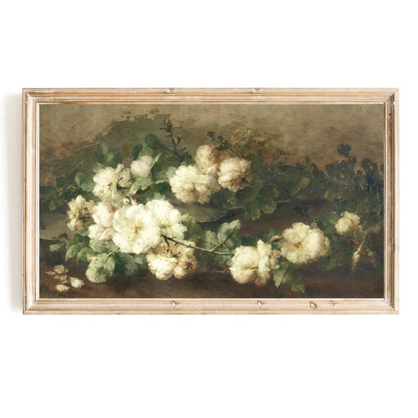 Samsung Frame TV Art | Vintage Roses Still Life TV Art | Feminine Flowers Frame TV Art | Botanical Art for Frame Tv | Spring Flowers Art