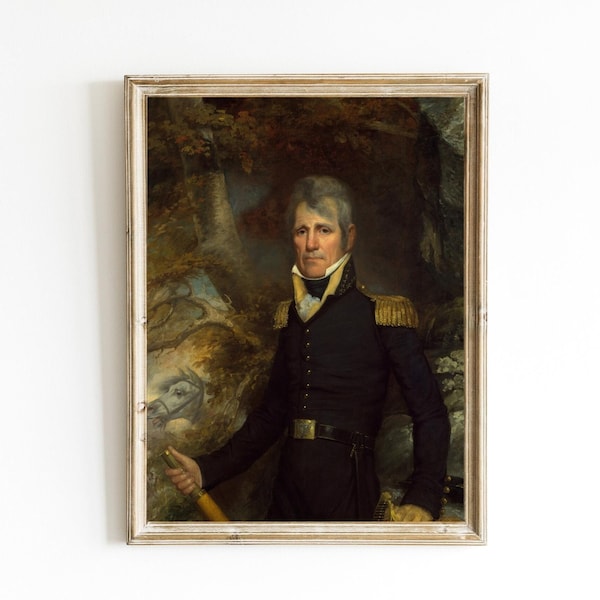 Général Andrew Jackson par John Wesley Jarvis imprimable | Peinture du septième président | Décor universitaire sombre | Art fédéraliste | Début de l'Amérique