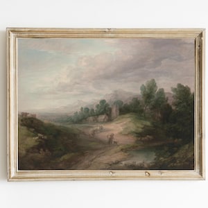 Thomas Gainsborough - Wooded Upland Landscape Printable | Moody Nature Country Scenery | Rustic Woodland Landscape | Dark Academia Painting