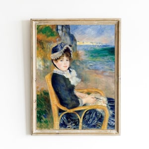 Pierre-Auguste Renoir - Imprimible a orillas del mar / Arte del siglo XIX / Pintura femenina femenina / Normandía Francia / Arte impresionista Póster