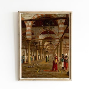 Prayer in the Mosque by Jean-Leon Gerome Printable | Muslim Mosque Oil Painting | Islam | Cairo Egypt Architecture | Islamic Gifts | Praying